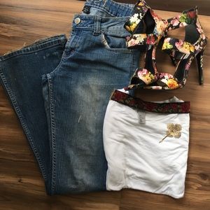 Faded flare blue jeans